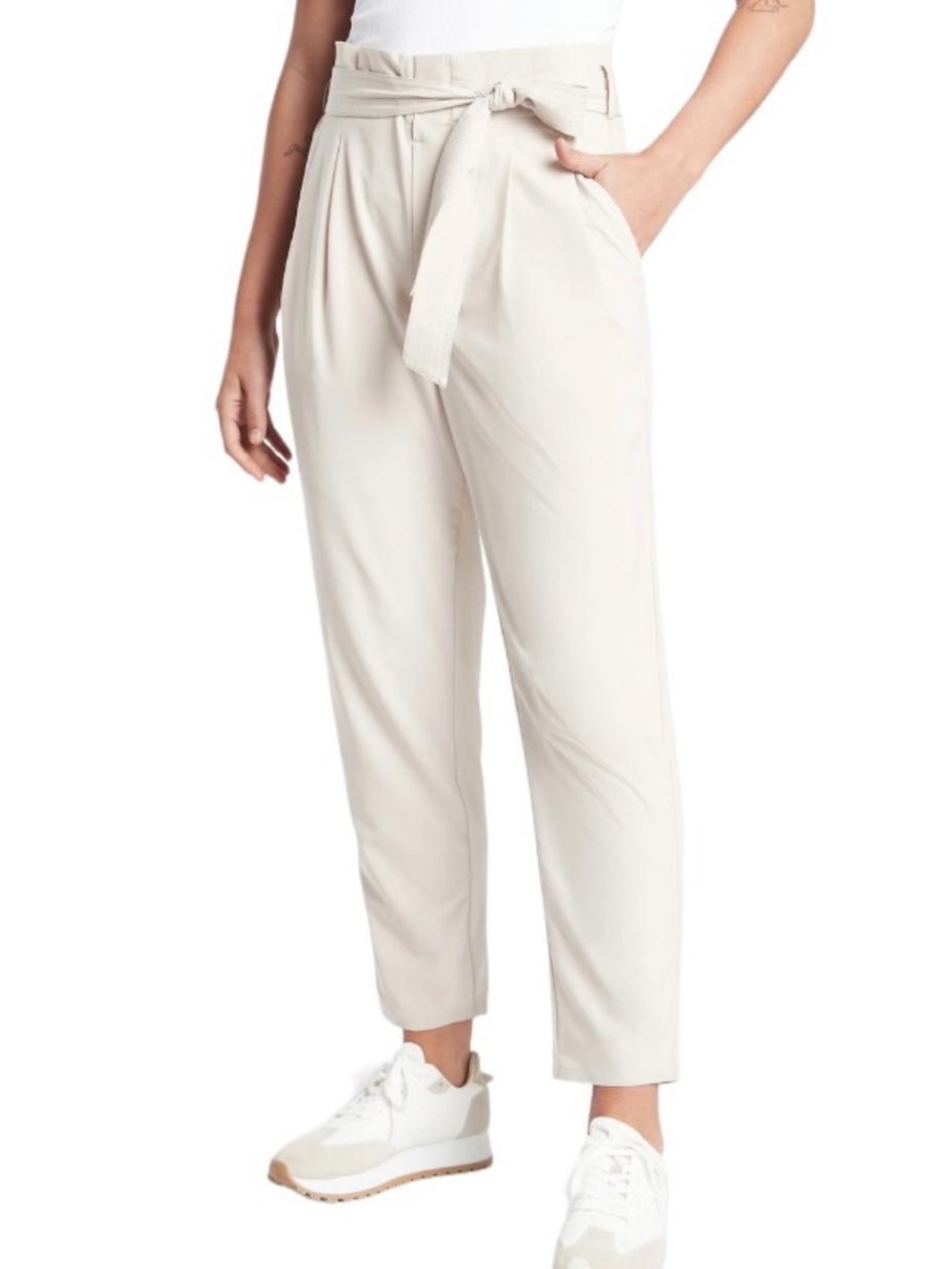 Athleta skyline Cream Tie-Waist High-Rise Cropped Pants size 00
